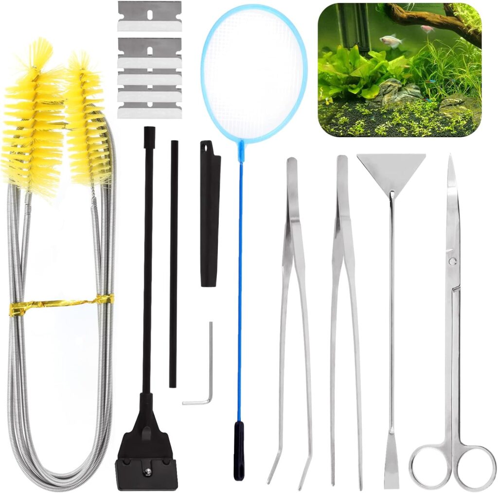 13Pcs Aquarium Aquascape Tools Kit Stainless Steel Aquarium Plant Tools Aquarium Tweezers Scissors Scraper Sand Spatula for Aquarium Tank Fish Tank