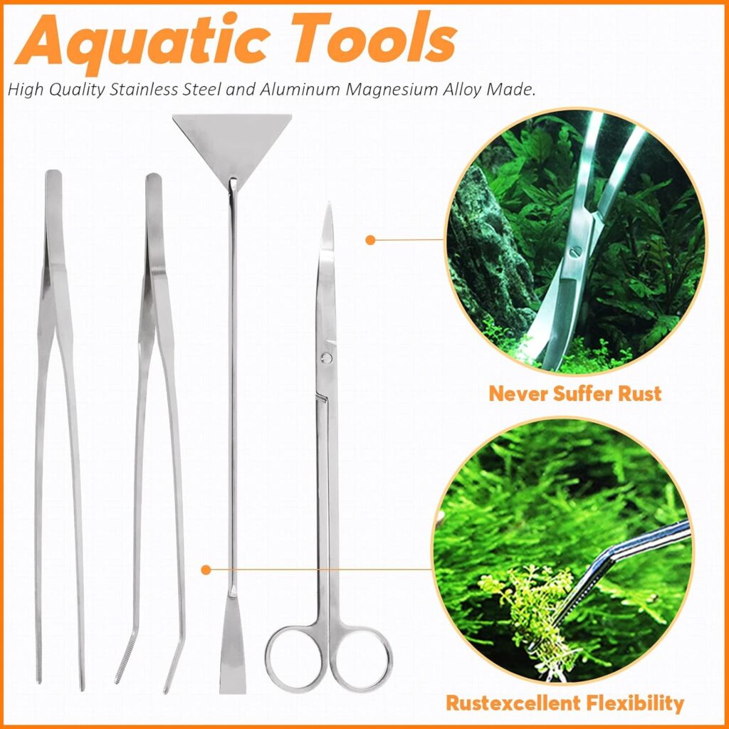 13Pcs Aquarium Aquascape Tools Kit Stainless Steel Aquarium Plant Tools Aquarium Tweezers Scissors Scraper Sand Spatula for Aquarium Tank Fish Tank