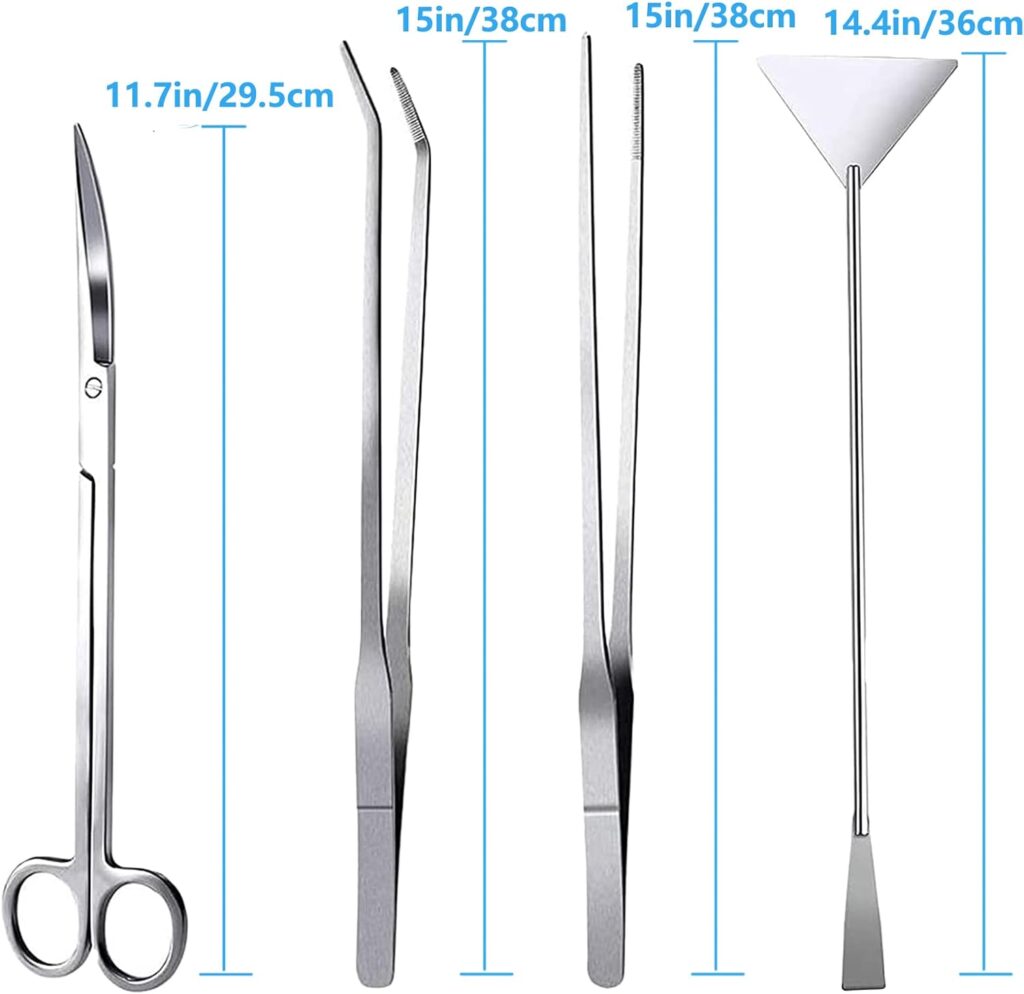 15in Aquascape Tools, 4 in 1 Long Aquarium Tweezers Scissors Spatula, Stainless Steel Aquatic Plants Aquascaping Tools Set for Fish Starter Kits, Aquariums Tank and Terrarium