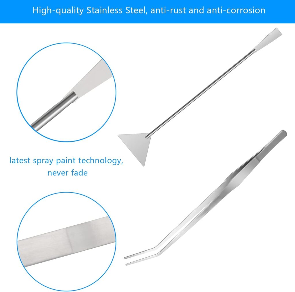 Aquarium Aquascape Tools Kit, 4 in 1 Anti-Rust Aquatic Plant Aquascaping Tool Stainless Steel Black Tweezers Scissors Spatula for Aquarium Tank Clean Fish Tank Aquascape Tools Sets (Black)