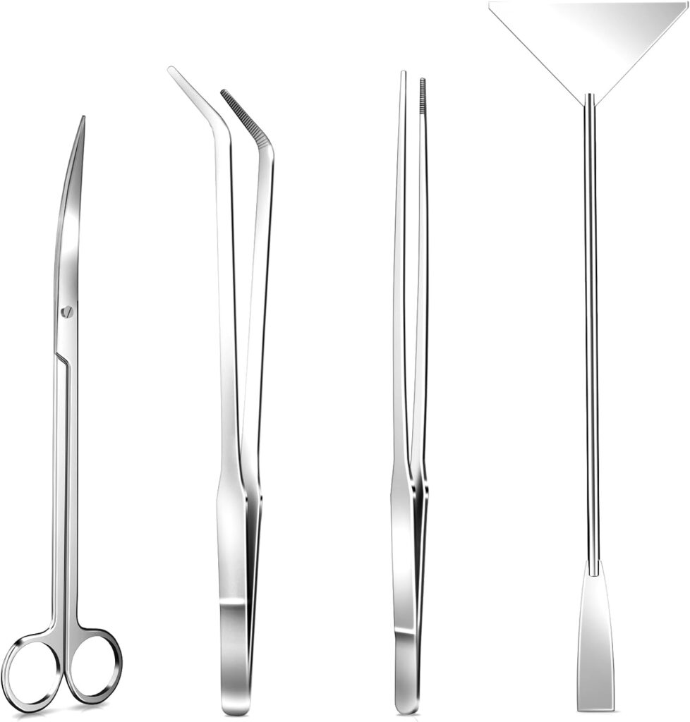 Aquascape Tools - 4PCS Premium Aquascaping Tools Kit, Durable Aquarium Tools Include Aquarium Scissors Tweezers and Algae Scraper, Terrarium Supplies for Fish Tank