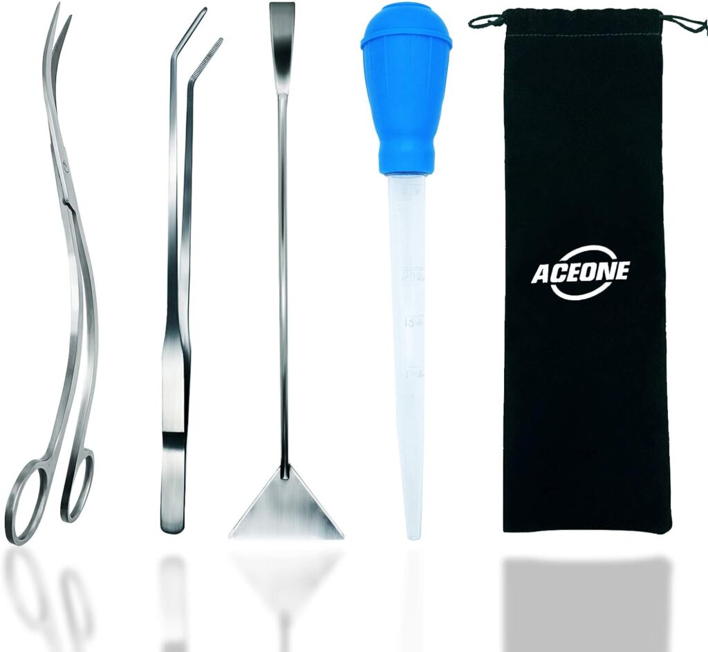 Aquascaping Tools, 5 in 1 Stainless Steel Aquarium Tool Set with Wave Scissors, Tweezers, Spatula, Squirt Feeder, PH Tester for Fish Tank Aquatic Plant Aquascaping Tools, 5 in 1 Stainless Steel Aquarium Tool Set with Wave Scissors, Tweezers, Spatula, Squirt Feeder, PH Tester for Fish Tank Aquatic Plant