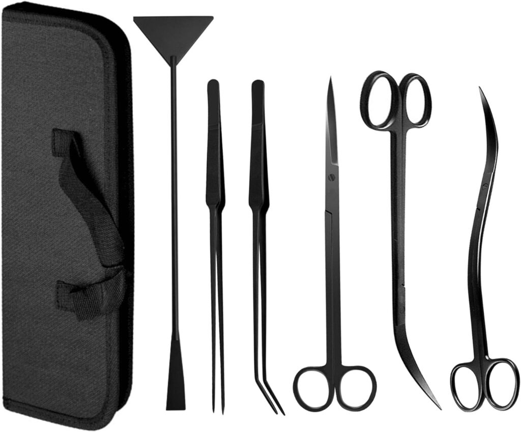 Aquascaping Tools 7 in 1 Kit Aquarium Plant Scissors Tools Set Curved  Waved Scissor Tweezers Spatula Stainless Steel Anti Rust Tools for Aquascape Black