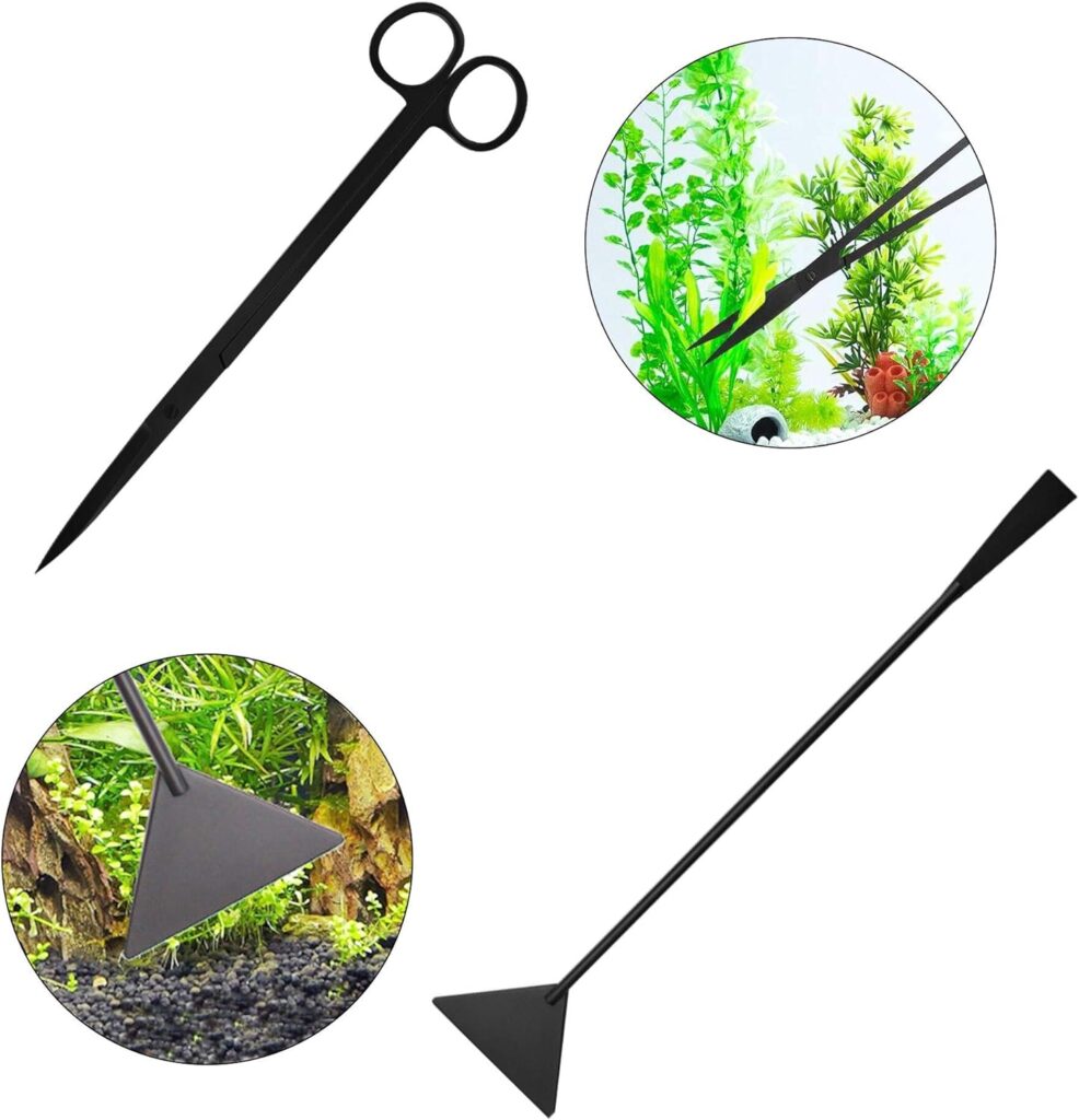 Aquascaping Tools 7 in 1 Kit Aquarium Plant Scissors Tools Set Curved  Waved Scissor Tweezers Spatula Stainless Steel Anti Rust Tools for Aquascape Black