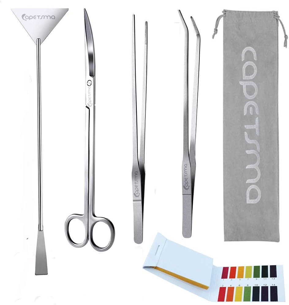Capetsma Aquascape Long Stainless Steel Plant Tools Set - Aquarium Tweezers, Scissors, Spatula, Algae Scrapers - Fish Tank Cleaning Kit Capetsma Aquascape Long Stainless Steel Plant Tools Set - Aquarium Tweezers, Scissors, Spatula, Algae Scrapers - Fish Tank Cleaning Kit