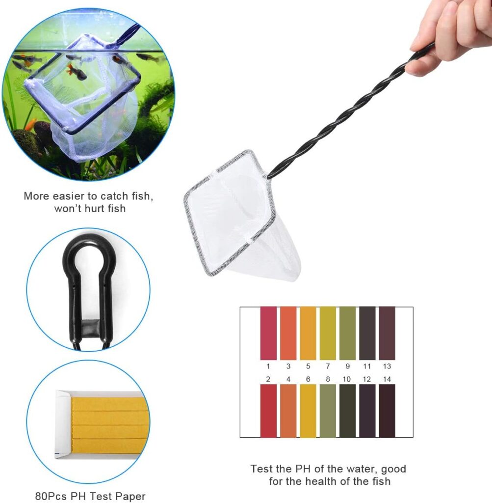 Extra Long Aquarium Aquascaping Tools Kit 8 in 1, Liveek Stainless Steel Aquarium Plant Tools Long Fish Tank Aquascape Tools Tweezers Scissors Scrapers, PH Paper, Fish Net, Aquarium Clean Brush, Bag